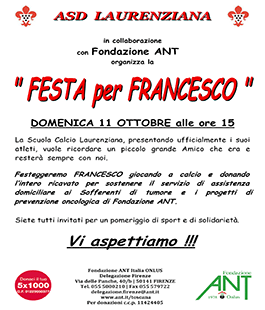 ''Festa per Francesco'', al via la seconda edizione  in collaborazione con la Fondazione ANT