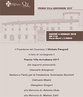 Premio ''Villa Arrivabene'': Antognoni, Fondazione Bacciotti, Dalmazio Masini e Giampiero Gregori