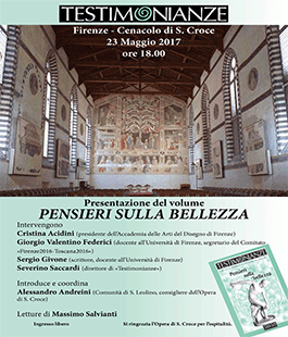 ''Pensieri sulla Bellezza'', nuovo volume di ''Testimonianze'' al Cenacolo di S. Croce