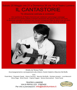 "Il Cantastorie", teatro-canzone con testi e musica di De Andrè al Teatro Lumière di Firenze