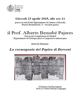Lezione: ''La cosmogonia del Papiro di Derveni'' al Dipartimento di Lettere e Filosofia