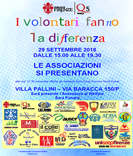 ''Volontari fanno la differenza'', le associazioni del Quartiere 5 si presentano a Villa Pallini