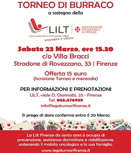 Lilt Firenze: torneo di burraco a Villa Bracci per sostenere la lotta contro i tumori
