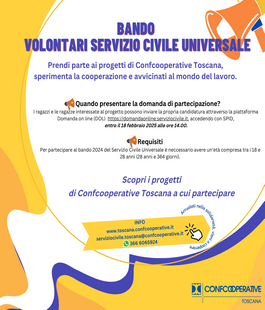 Servizio Civile Universale: 5 progetti di Confcooperative Toscana per 71 giovani volontari