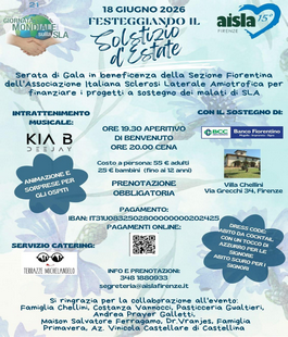 "Festeggiando il Solstizio d'Estate", serata benefica di Aisla Firenze a Villa Chellini