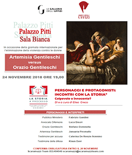 "Artemisia versus Orazio" alla Sala Bianca di Palazzo Pitti, contro la violenza alle donne