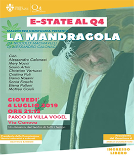 "La Mandragola" di Niccolò Machiavelli in scena al Parco di Villa Vogel nel Quartiere 4