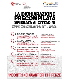 La dichiarazione precompilata spiegata ai cittadini: ciclo di incontri nei Quartieri di Firenze
