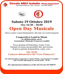 Open Day Musicale con prove gratuite di pianoforte, canto e coro al Circolo Arci Isolotto
