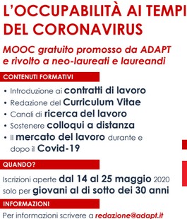 "L'occupabilità ai tempi del Coronavirus": mooc gratuito per neolaureati e laureandi
