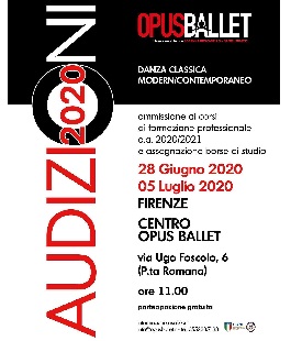 Audizioni per le ammissioni ai corsi di formazione professionale Opus Ballet 2020/2021