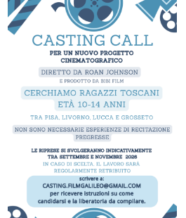 Toscana Film Commission: casting di ragazzi dai 10 ai 14 anni per il film di Roan Johnson